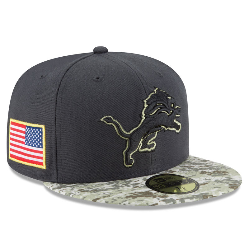 Detroit Lions Graphite Salute To Service Sideline Camo Veterans Day 59FIFTY Fitted Hat