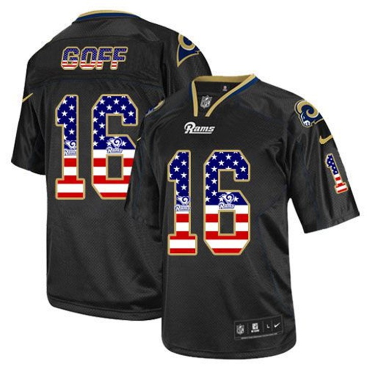 Los Angeles Rams #16 Jared Goff Black USA Flag Fashion Jersey