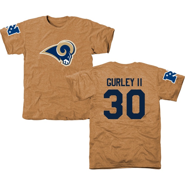 Los Angeles Rams #30 Todd Gurley Gold Name & Number Tri-Blend T-shirt