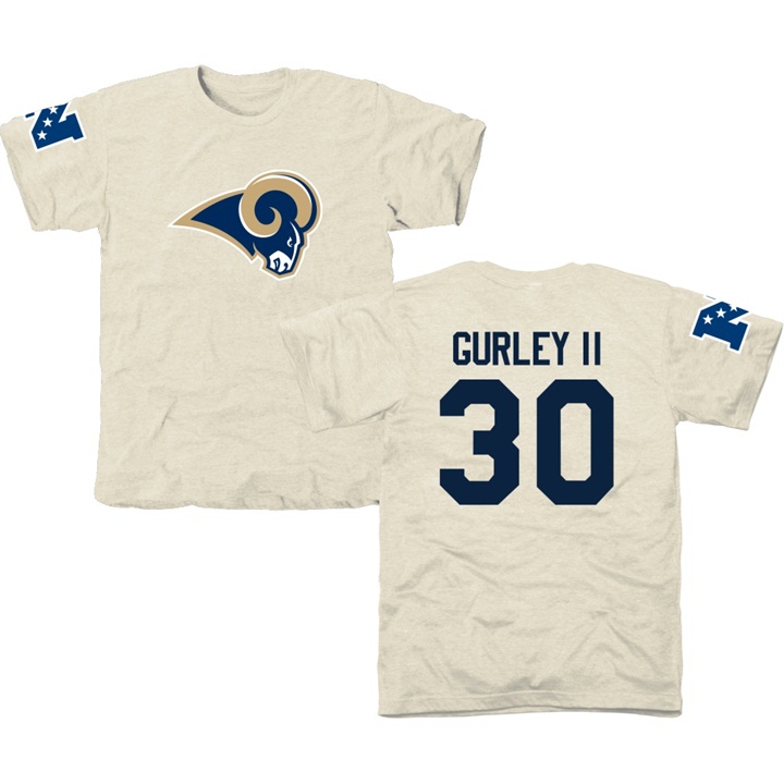 Los Angeles Rams #30 Todd Gurley White Name & Number Tri-Blend T-shirt