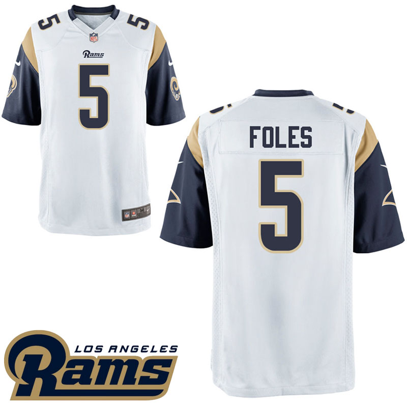 Los Angeles Rams #5 Nick Foles White Throwback First Preseason Game Jersey