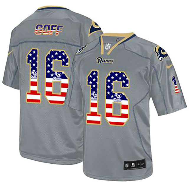 Los Angeles Rams #16 Jared Goff Gray USA Flag Fashion Jersey