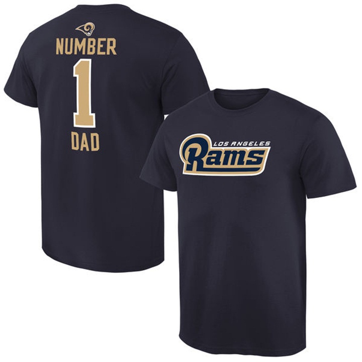 Los Angeles Rams Navy Number 1 Dad Name & Logo Pro Line T-Shirt