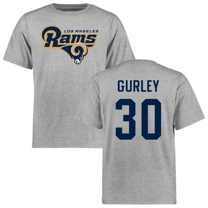 Los Angeles Rams #30 Todd Gurley II Gray Name & Number Logo T-shirt