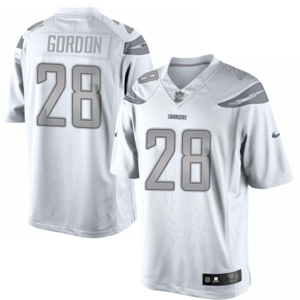 Men's San Diego Chargers #28 Melvin Gordon Nike White Platinum Limited Jersey