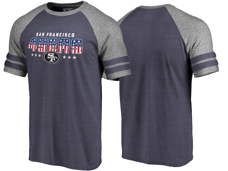 San Francisco 49ers Navy Gray Spangled Raglan Sleeve T-Shirt