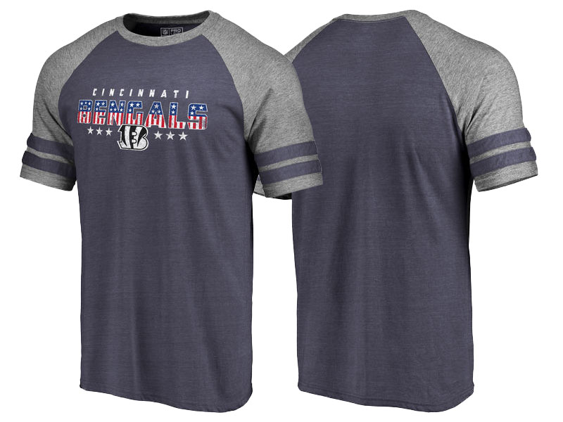 Cincinnati Bengals Navy Gray Spangled Raglan Sleeve T-Shirt