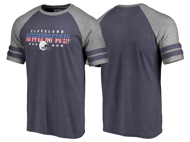 Cleveland Browns Navy Gray Spangled Raglan Sleeve T-Shirt