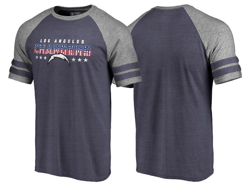 Los Angeles Chargers Navy Gray Spangled Raglan Sleeve T-Shirt