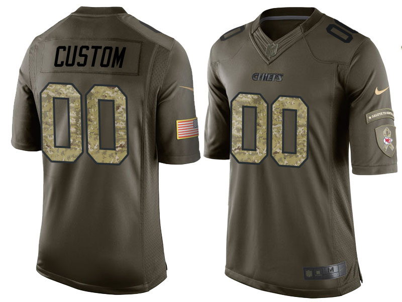 Men's Kansas City Chiefs Olive Customized Camo Salute to Service Jersey - Veterans Day