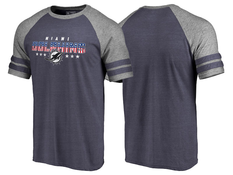 Miami Dolphins Navy Gray Spangled Raglan Sleeve T-Shirt