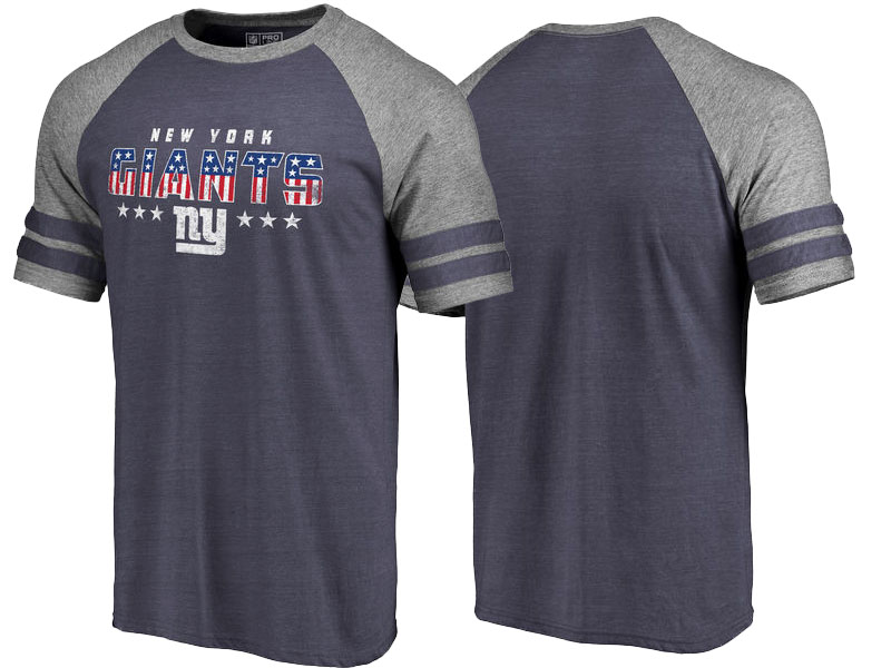 New York Giants Navy Gray Spangled Raglan Sleeve T-Shirt