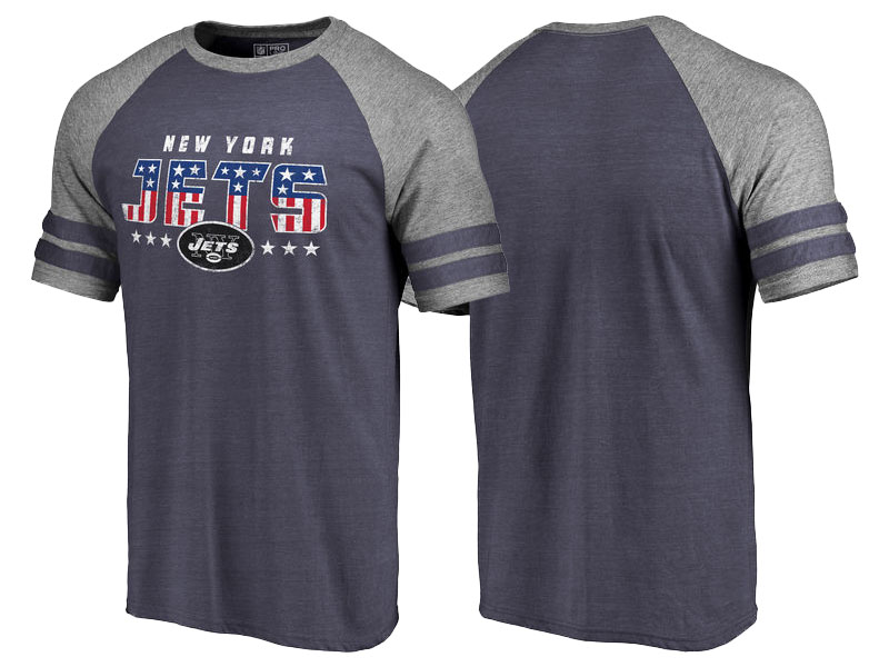 New York Jets Navy Gray Spangled Raglan Sleeve T-Shirt