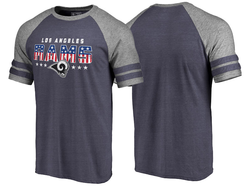 Los Angeles Rams Navy Gray Spangled Raglan Sleeve T-Shirt