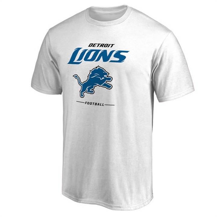 Mens Detroit Lions White Team Lockup Wordmark T-shirt