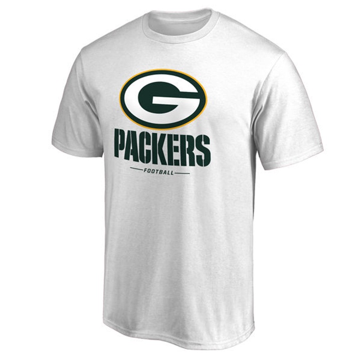 Mens Green Bay Packers White Team Lockup Wordmark T-shirt