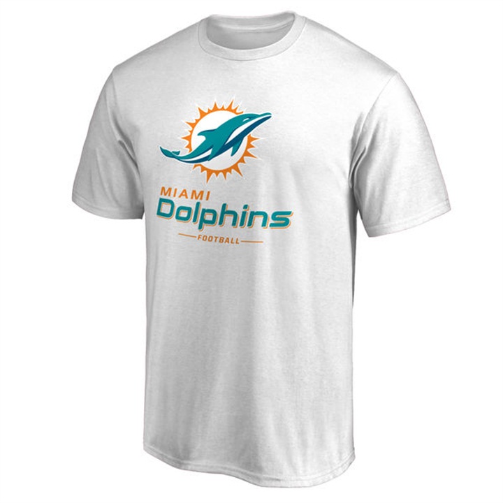 Mens Miami Dolphins White Team Lockup Wordmark T-shirt