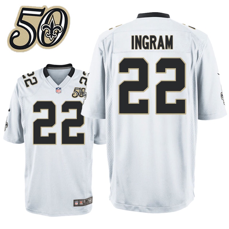 Mens New Orleans Saints #22 Mark Ingram White 50th Anniversary Game Jersey