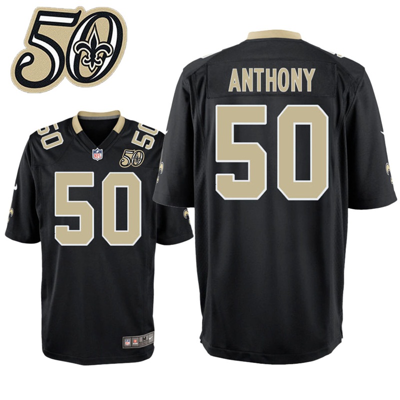 Mens New Orleans Saints #50 Stephone Anthony Black 50th Anniversary Game Jersey