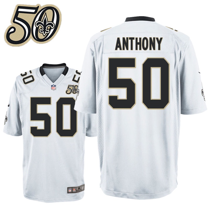 Mens New Orleans Saints #50 Stephone Anthony White 50th Anniversary Game Jersey