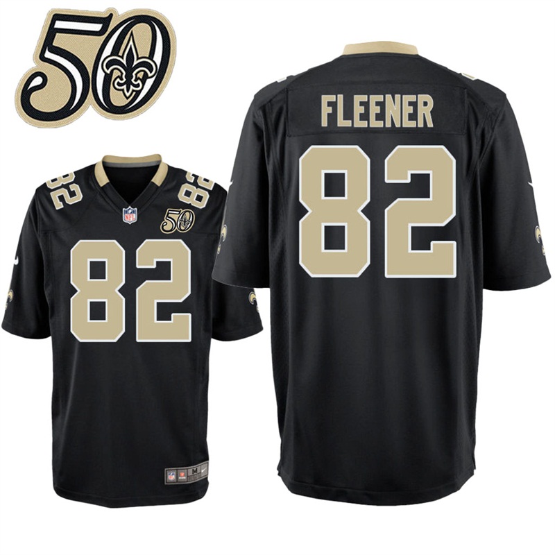 Mens New Orleans Saints #82 Coby Fleener Black 50th Anniversary Game Jersey