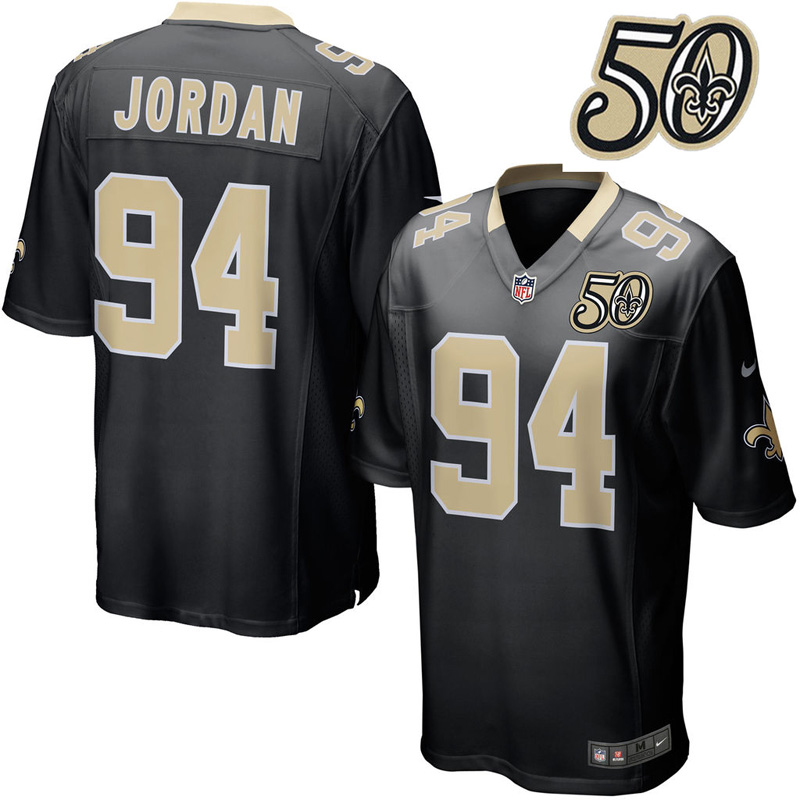 Mens New Orleans Saints #94 Cameron Jordan Black 50th Anniversary Game Jersey