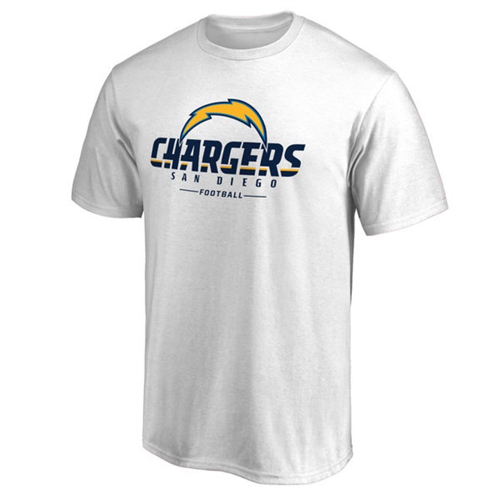 Mens San Diego Chargers White Team Lockup Wordmark T-shirt