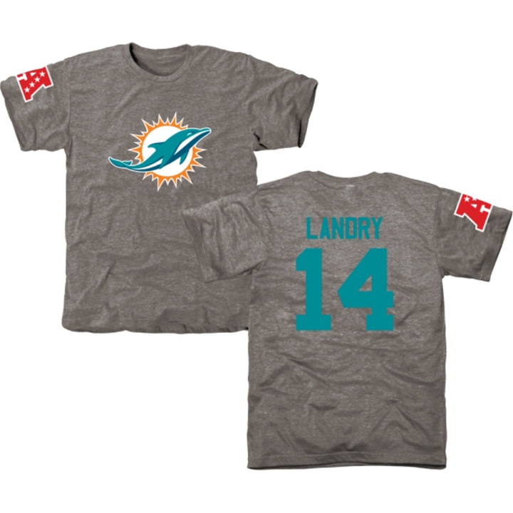 Miami Dolphins #14 Jarvis Landry Gray Name & Number Tri-Blend T-shirt