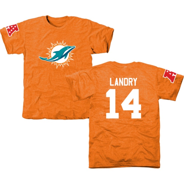 Miami Dolphins #14 Jarvis Landry Orange Name & Number Tri-Blend T-shirt