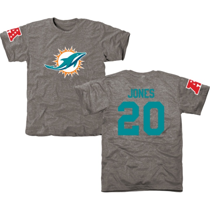 Miami Dolphins #20 Reshad Jones Gray Name & Number Tri-Blend T-shirt