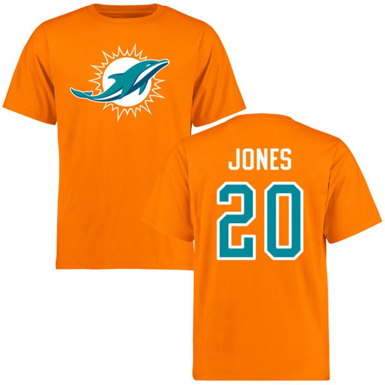 Miami Dolphins #20 Reshad Jones Name & Number Orange Logo T-shirt