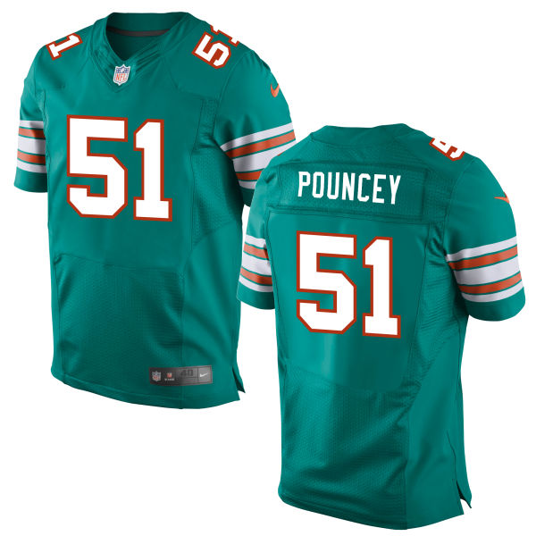 Miami Dolphins #51 Mike Pouncey Aqua Throwback Elite Jersey