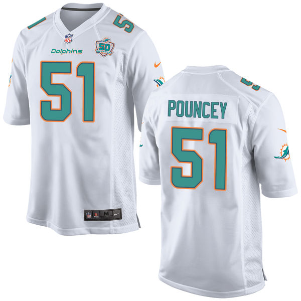 Miami Dolphins #51 Mike Pouncey White Patch Game Jersey