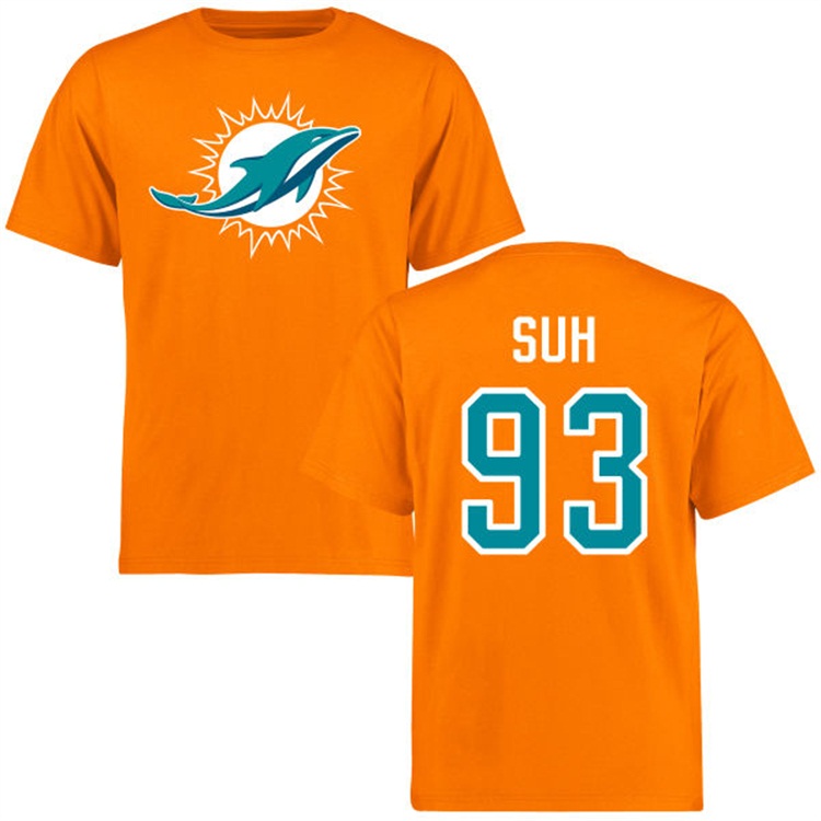 Miami Dolphins #93 Ndamukong Suh Name & Number Orange Logo T-shirt