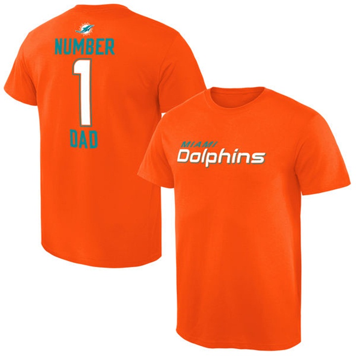 Miami Dolphins Orange Number 1 Dad Name & Logo Pro Line T-Shirt