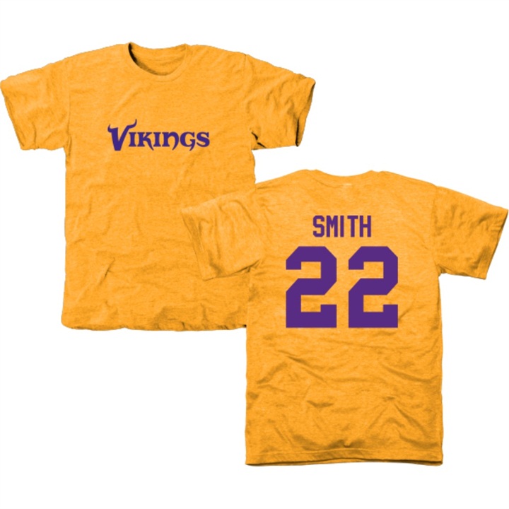 Minnesota Vikings #22 Harrison Smith Gold Name & Number Tri-Blend T-shirt