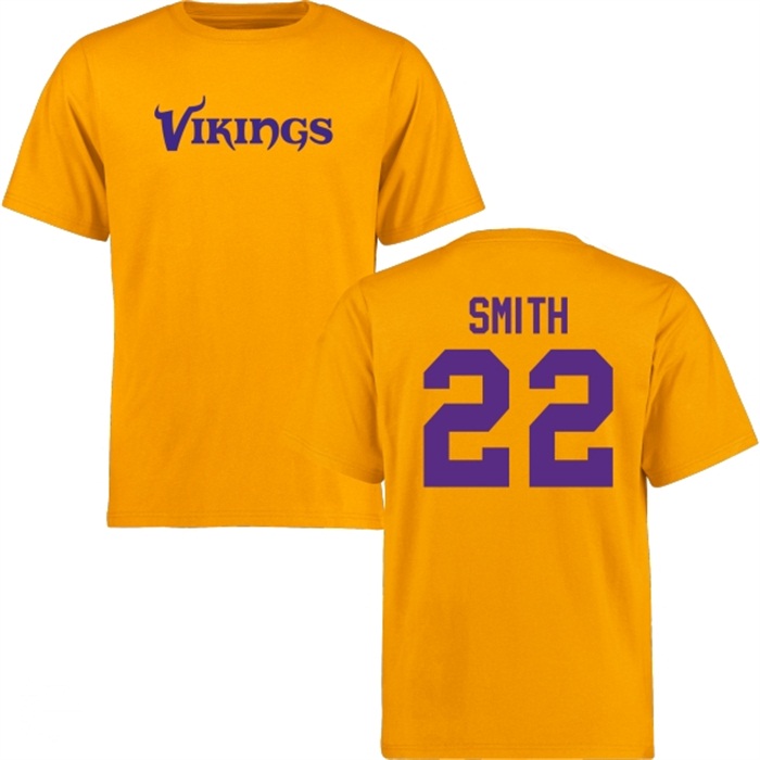 Minnesota Vikings #22 Harrison Smith Gold Name & Number Wordmark T-shirt