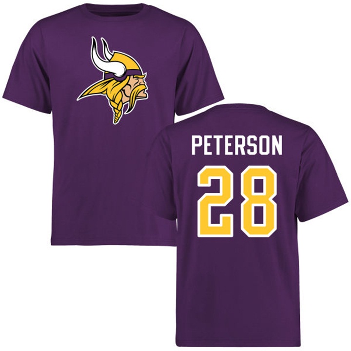 Minnesota Vikings #28 Adrian Peterson Name & Number Purple Logo T-shirt