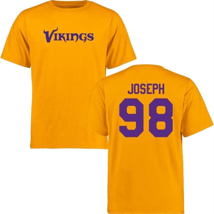 Minnesota Vikings #98 Linval Joseph Gold Name & Number Wordmark T-shirt