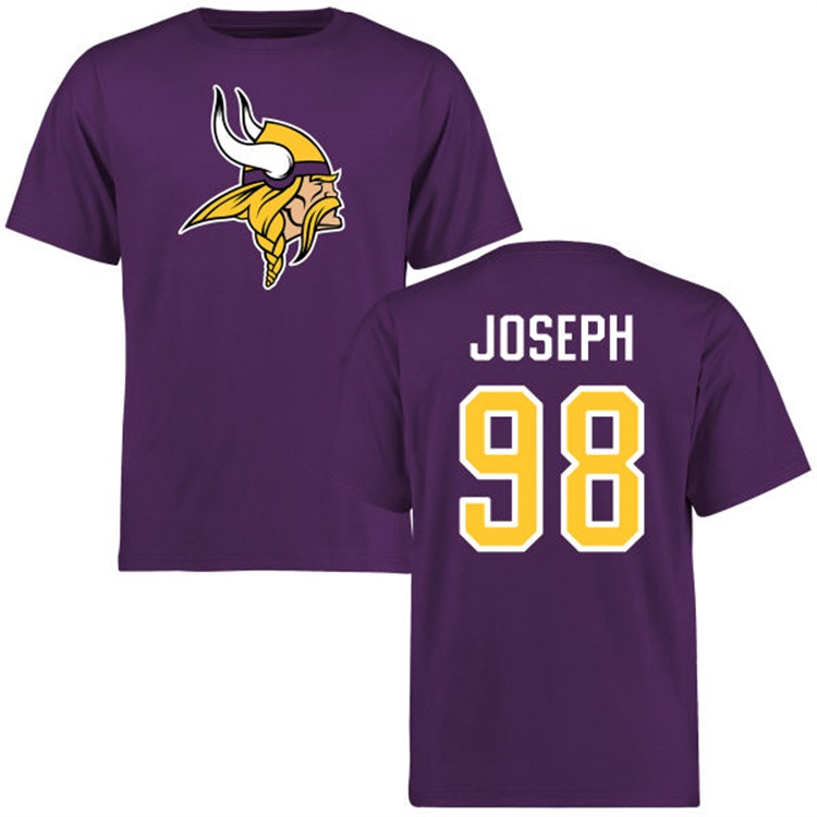 Minnesota Vikings #98 Linval Joseph Name & Number Purple Logo T-shirt