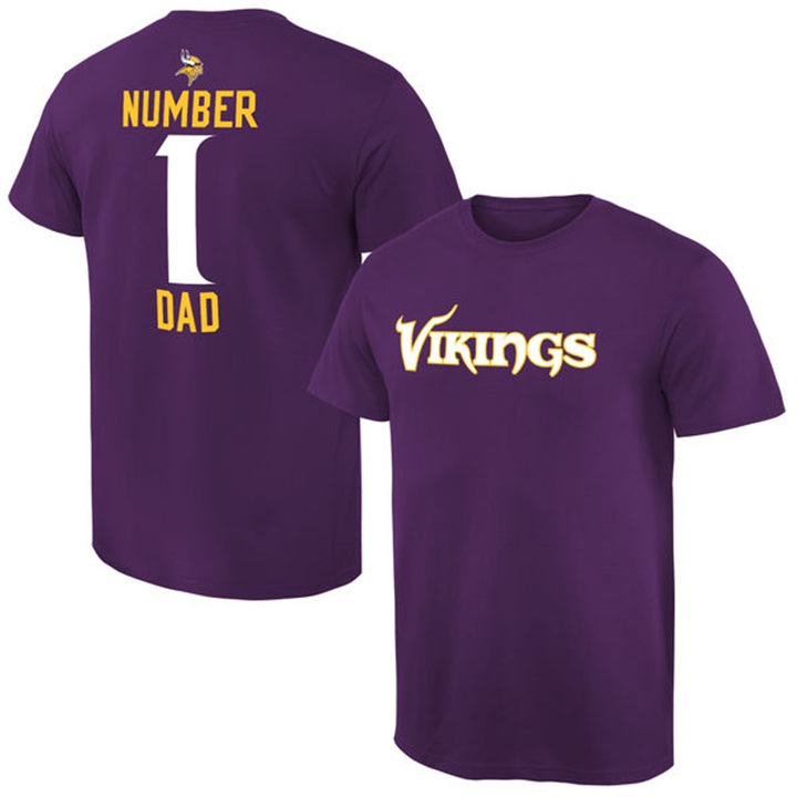 Minnesota Vikings Purple Number 1 Dad Name & Logo Pro Line T-Shirt