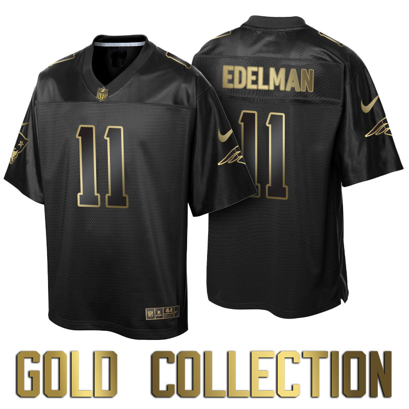 New England Patriots #11 Julian Edelman Super Bowl 50 Black Gold Collection Jersey