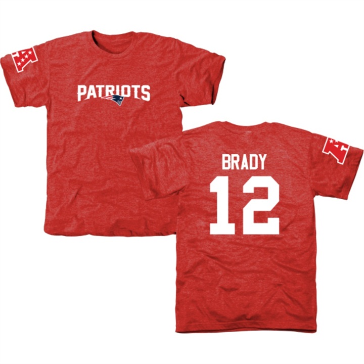 New England Patriots #12 Tom Brady Red Name & Number Tri-Blend T-shirt