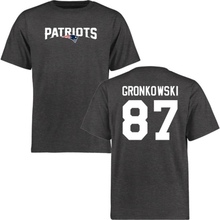 New England Patriots #87 Rob Gronkowski Charcoal Name & Number Wordmark T-shirt