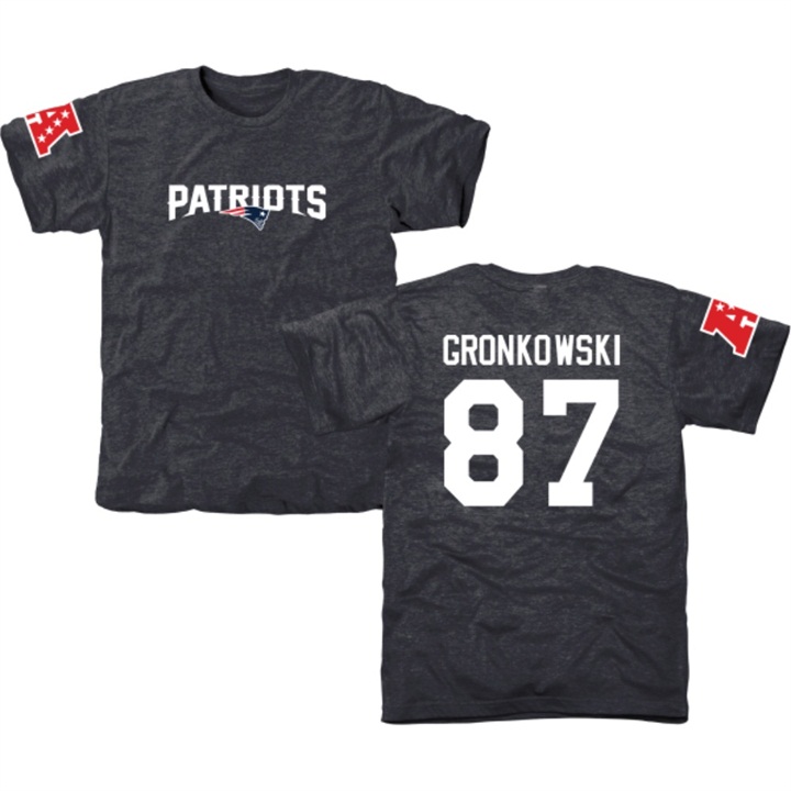 New England Patriots #87 Rob Gronkowski Navy Name & Number Tri-Blend T-shirt