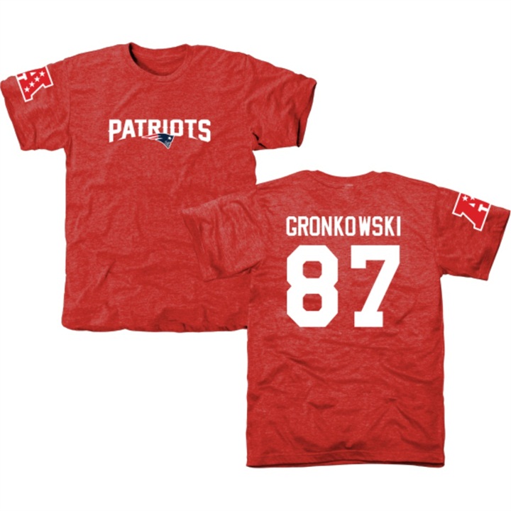 New England Patriots #87 Rob Gronkowski Red Name & Number Tri-Blend T-shirt