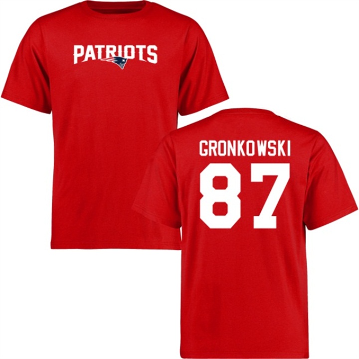 New England Patriots #87 Rob Gronkowski Red Name & Number Wordmark T-shirt