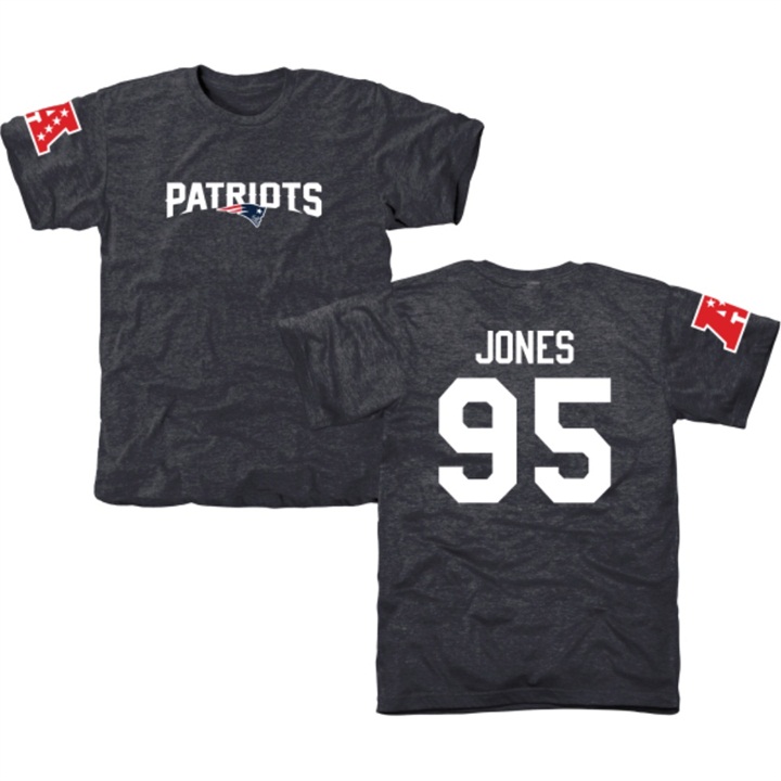 New England Patriots #95 Chandler Jones Navy Name & Number Tri-Blend T-shirt