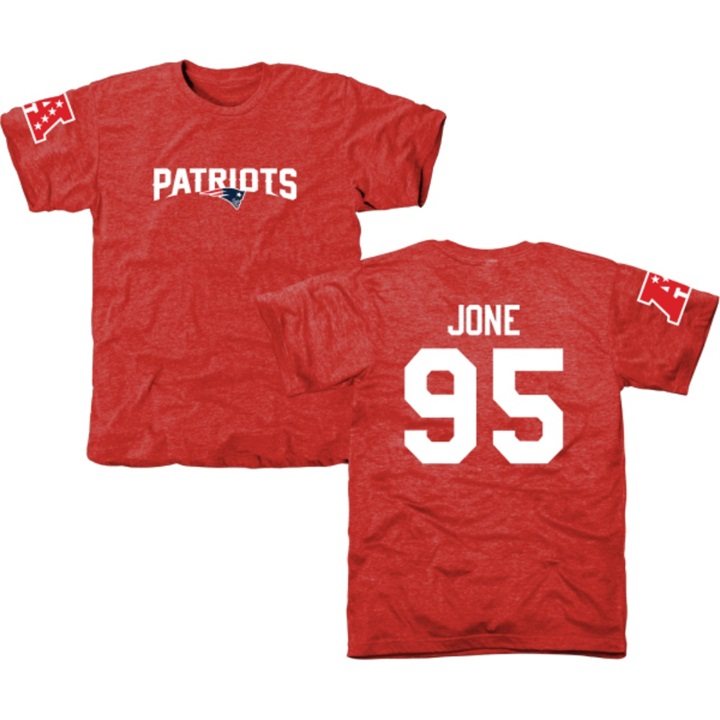 New England Patriots #95 Chandler Jones Red Name & Number Tri-Blend T-shirt