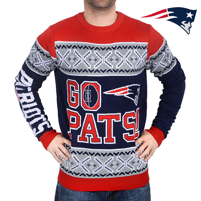 New England Patriots Klew Navy Slogan Crew Knit Ugly Sweater